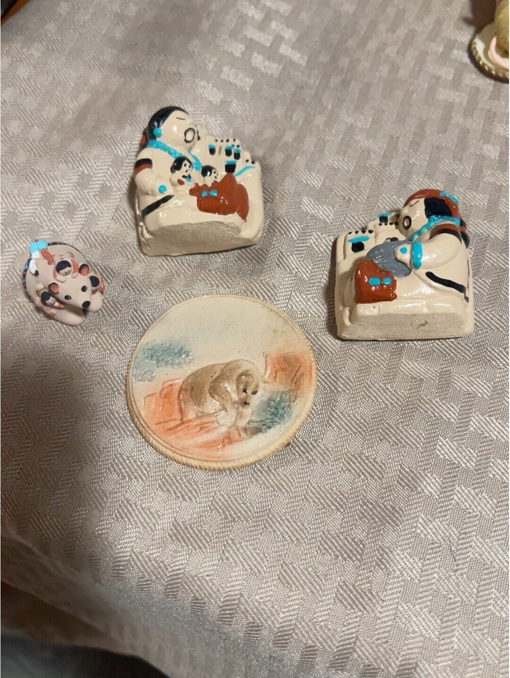 Vintage Handmade Ceramic Southwestern Magnets Folk Art Lot of 4 1990s handpaint